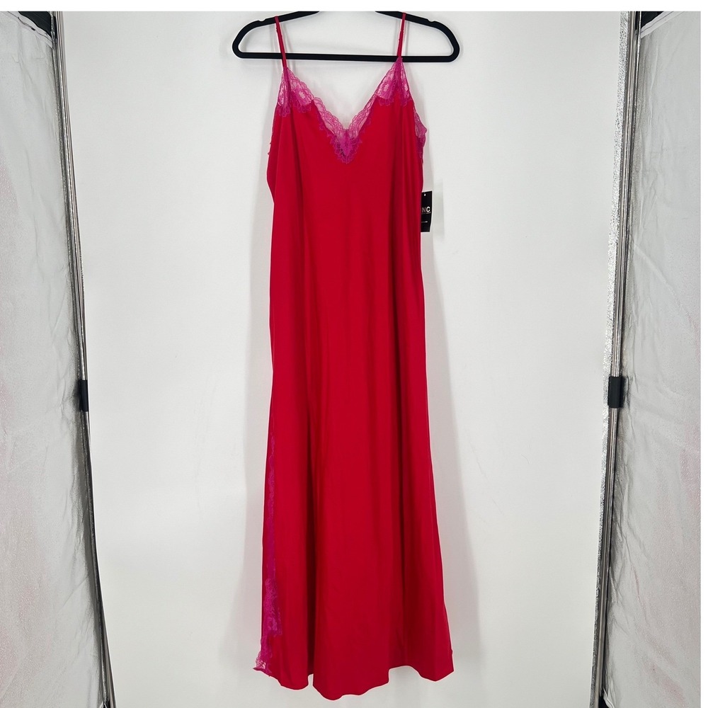 INC International Concepts Intimates Red Pink Lace Trim Nightgown Chemise XL